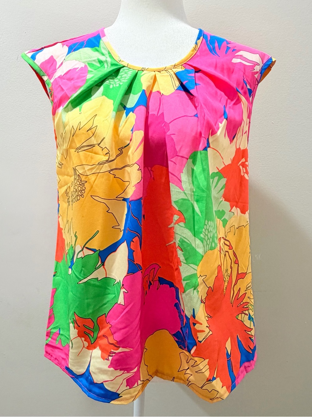 Vibrant Multicolor Floral Cap-Sleeve Camisole
